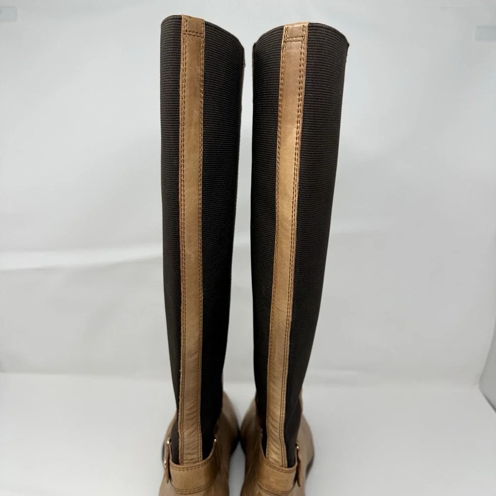 Stuart Weitzman Tall Riding Boots Womens 9.5M Tan Leather Stretch Knee High